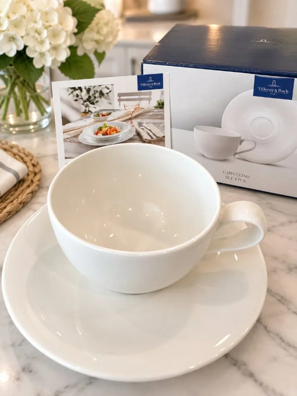 Villeroy & Boch New Porcelain Cottage Cappuccino Cups & Saucers 4 Pc Set NIB
